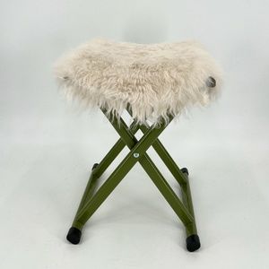 Real Shearling Top and Metal Frame Foldable Accent Stool